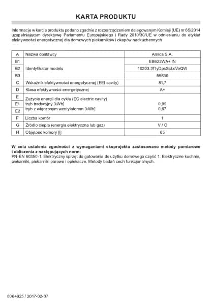 Amica EB622WA+ IN