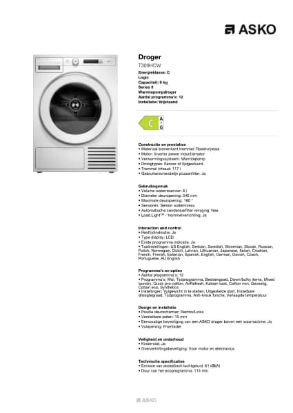 Asko T309HCW