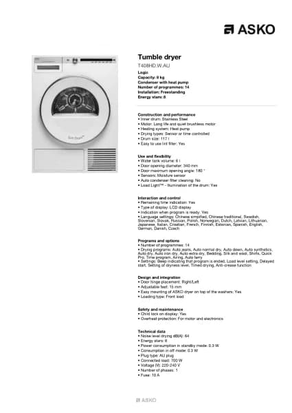 Asko T408HD.W.AU