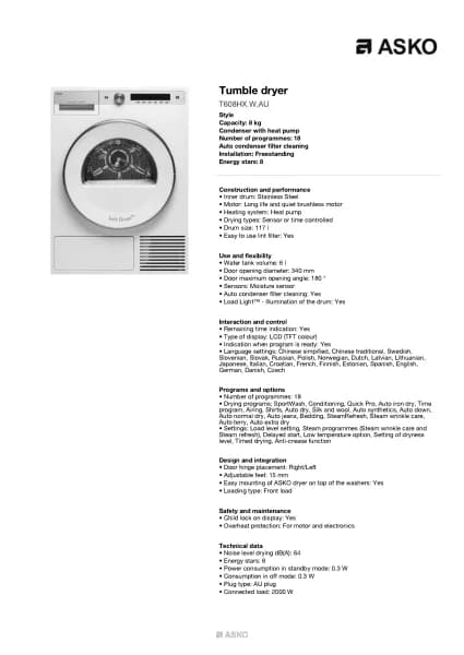 Asko T608HX.W.AU