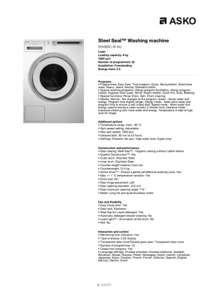 Asko W4086C.W.AU