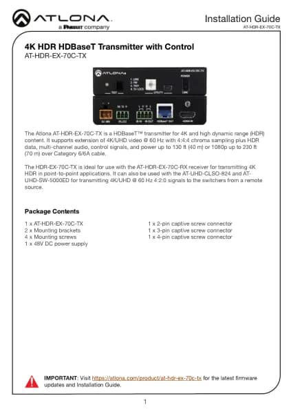 Atlona AT-HDR-EX-70C-TX
