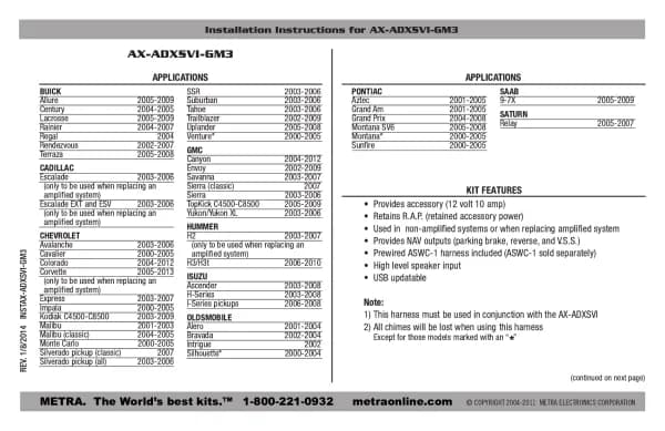 Axxess AX-ADXSVI-GM3