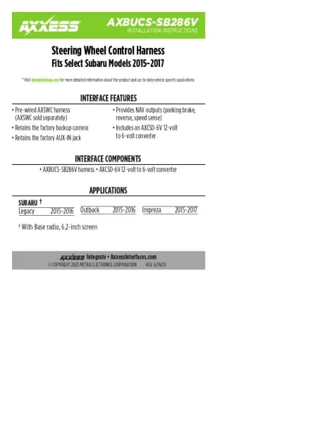 Axxess AXBUCS-SB286V