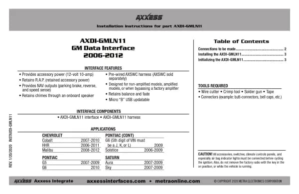 Axxess AXDI-GMLN11