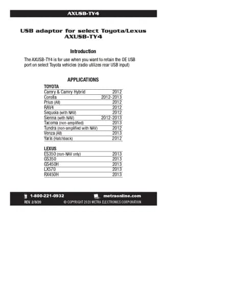 Axxess AXUSB-TY4