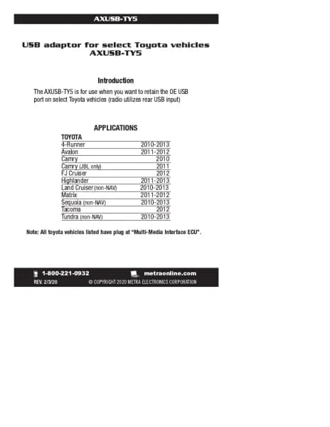 Axxess AXUSB-TY5