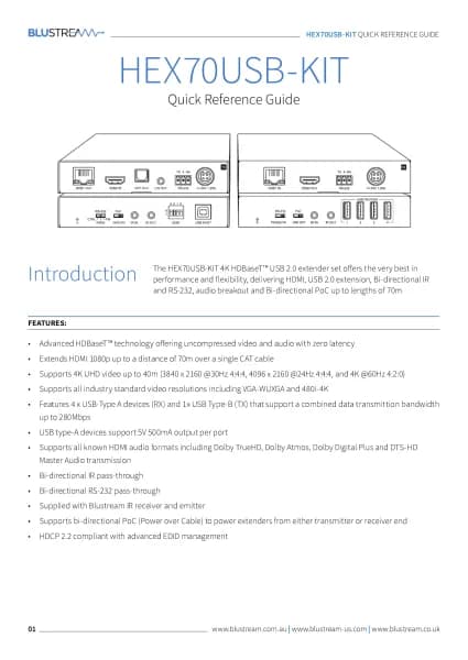 Blustream HDBaseT HEX70USB-KIT