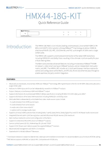 Blustream HDBaseT HMX44-18G-KIT