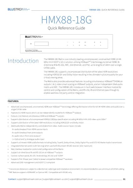 Blustream HDBaseT HMX88-18G