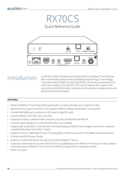 Blustream HDBaseT RX70CS