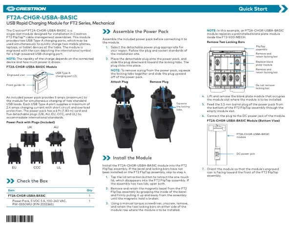 Crestron FT2A-CHGR-USBA-BASIC