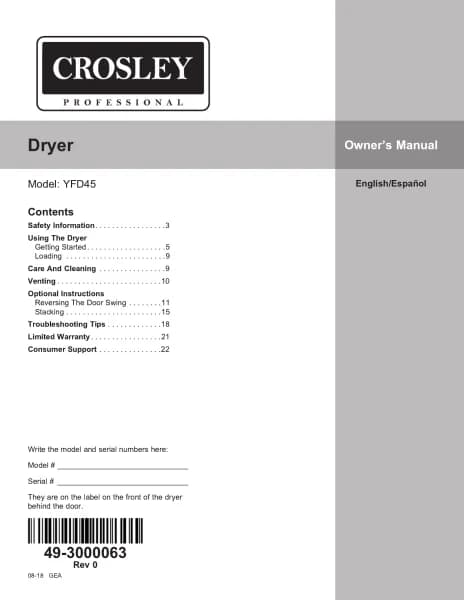 Crosley YFD45ESPMDG