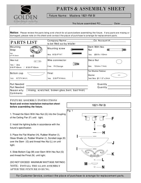 Golden Lighting Madera 1821-FM BI