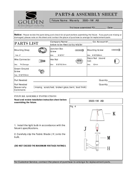 Golden Lighting Waverly 3500-1W AB