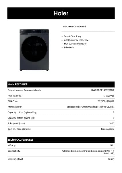Haier HWD90-BP14357GTU1