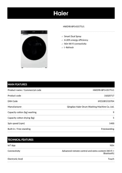 Haier HWD90-BP14357TU1