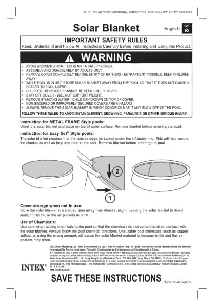 Intex Solar Pool Cover 28016