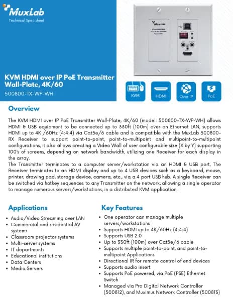 MuxLab 500800-TX-WP-WH