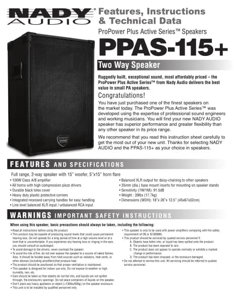 Nady ProPower Plus Active PPAS-115+