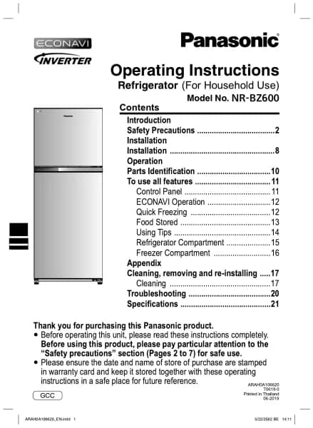 Panasonic NR-BZ600PS