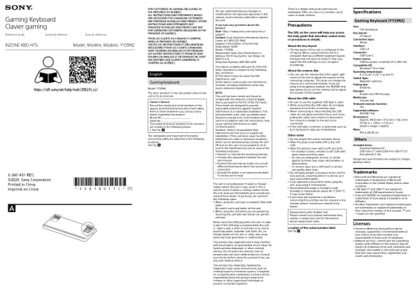 Sony INZONE KBD-H75