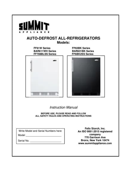 Summit BAR611WHB