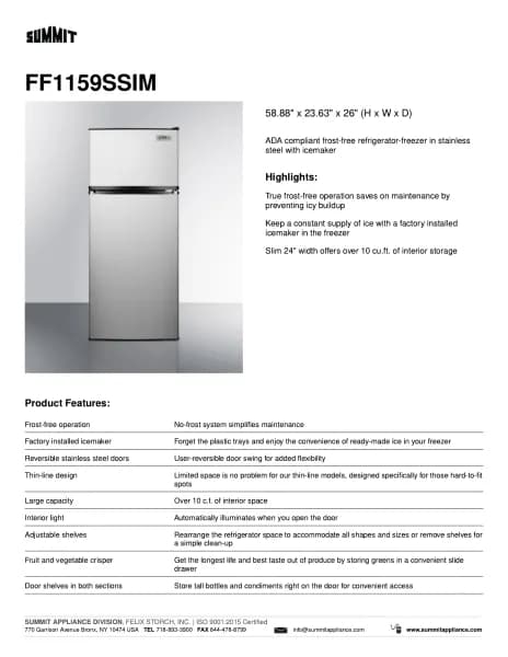 Summit FF1159SSIM