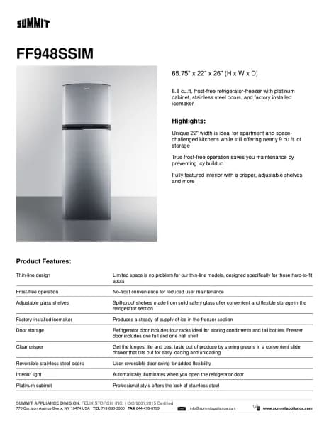 Summit FF948SSIM