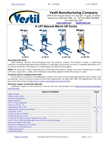Vestil A-LIFT-S-EHP