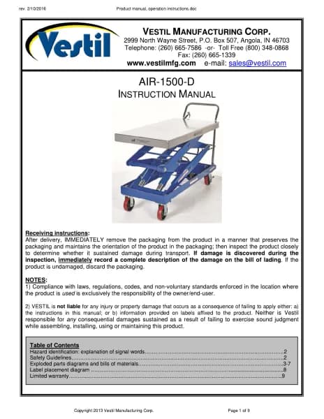 Vestil AIR-1500-D
