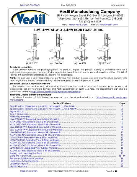 Vestil ALLW-2020-FWFL