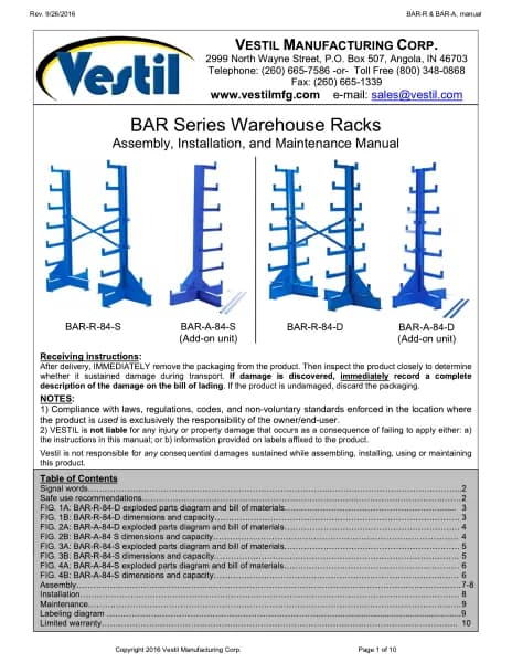 Vestil BAR-R-84-D