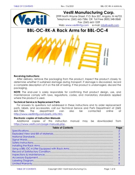 Vestil BBL-OC-RK-A
