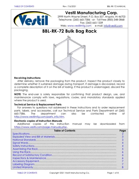 Vestil BBL-RK-72