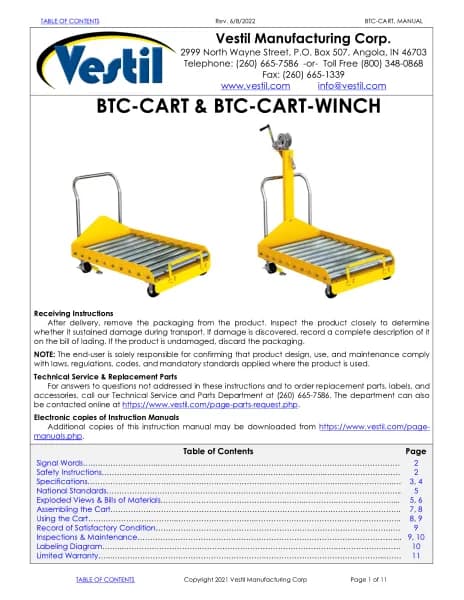 Vestil BTC-CART-WINCH