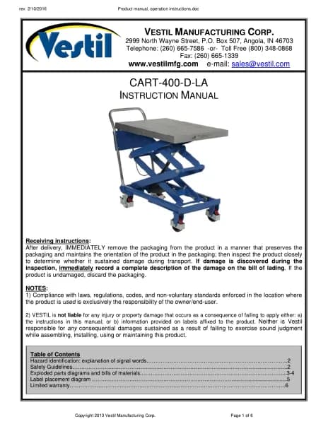 Vestil CART-400-D-LA