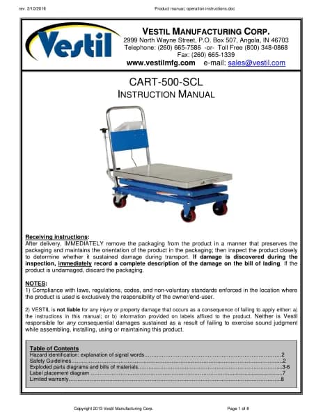 Vestil CART-500-SCL-PSS