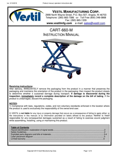 Vestil CART-660-M-PSS