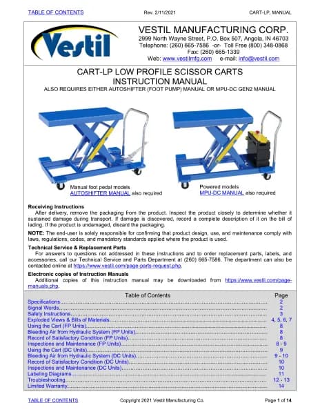 Vestil CART-LP-2000-2040-DC