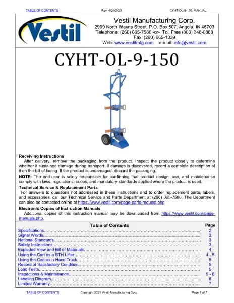 Vestil CYHT-OL-9-150