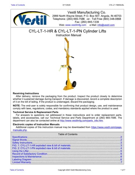 Vestil CYL-LT-1-PN