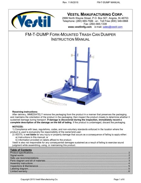 Vestil FM-T-DUMP