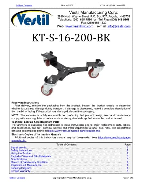 Vestil KT-S-16-200-BK