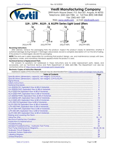 Vestil LLH-202053-FW