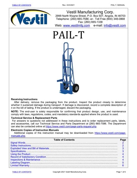 Vestil PAIL-T