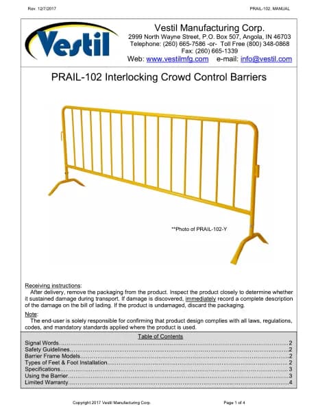 Vestil PRAIL-102-G