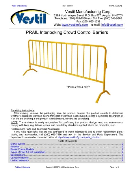 Vestil PRAIL-102-HD-Y-W