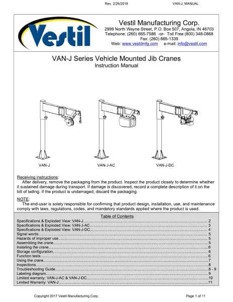 Vestil VAN-J-DC