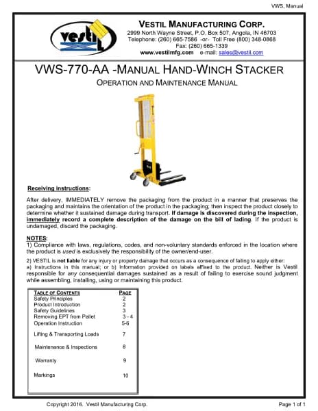 Vestil VWS-770-AA-DC